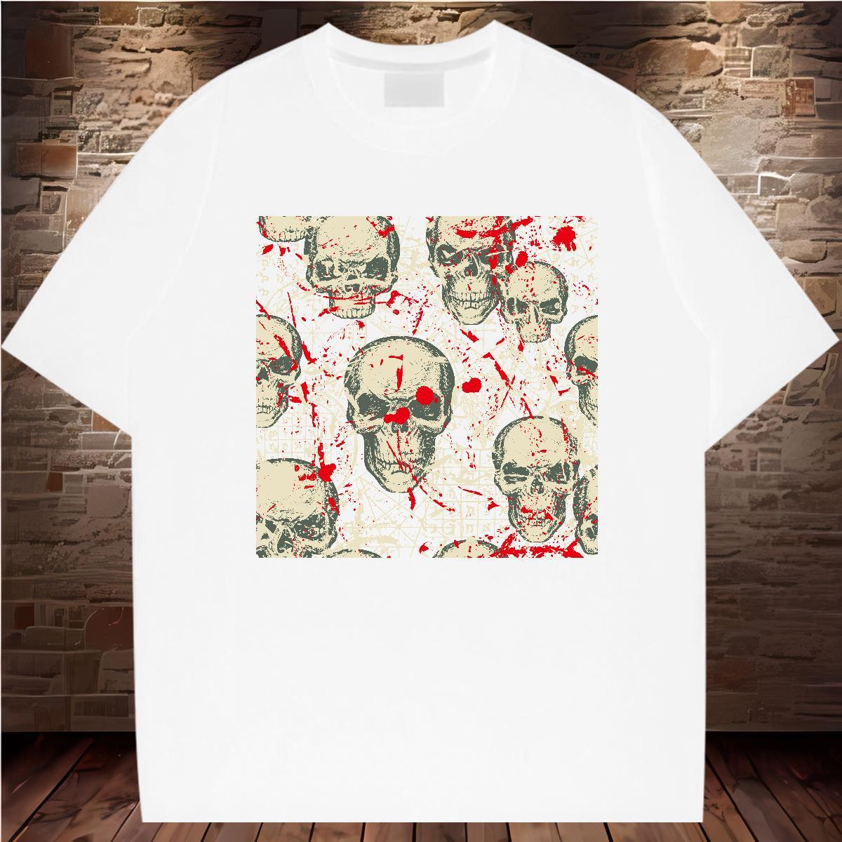 Fashion Men T Shirts skull Clothes 230g Cotton Spring Summer Free Shipping Asian Size Short Sleeve O-Neck Tshirts
