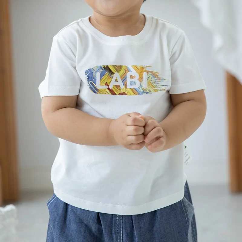 1-6 T Graffiti Printed Boys and Girls T-shirt Round Neck White T-shirt Basic Top School Park Childrens Clothing Baby ClothingW240718