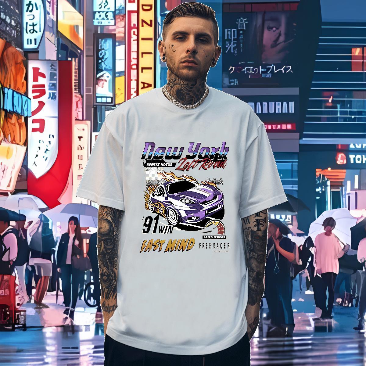 Stylist T-Shirts for Men car Tees Shirts 230g Cotton Daily Outfit Unisex Custom Print Oversized Breathable Crew Neck Tshirt for Man Woman