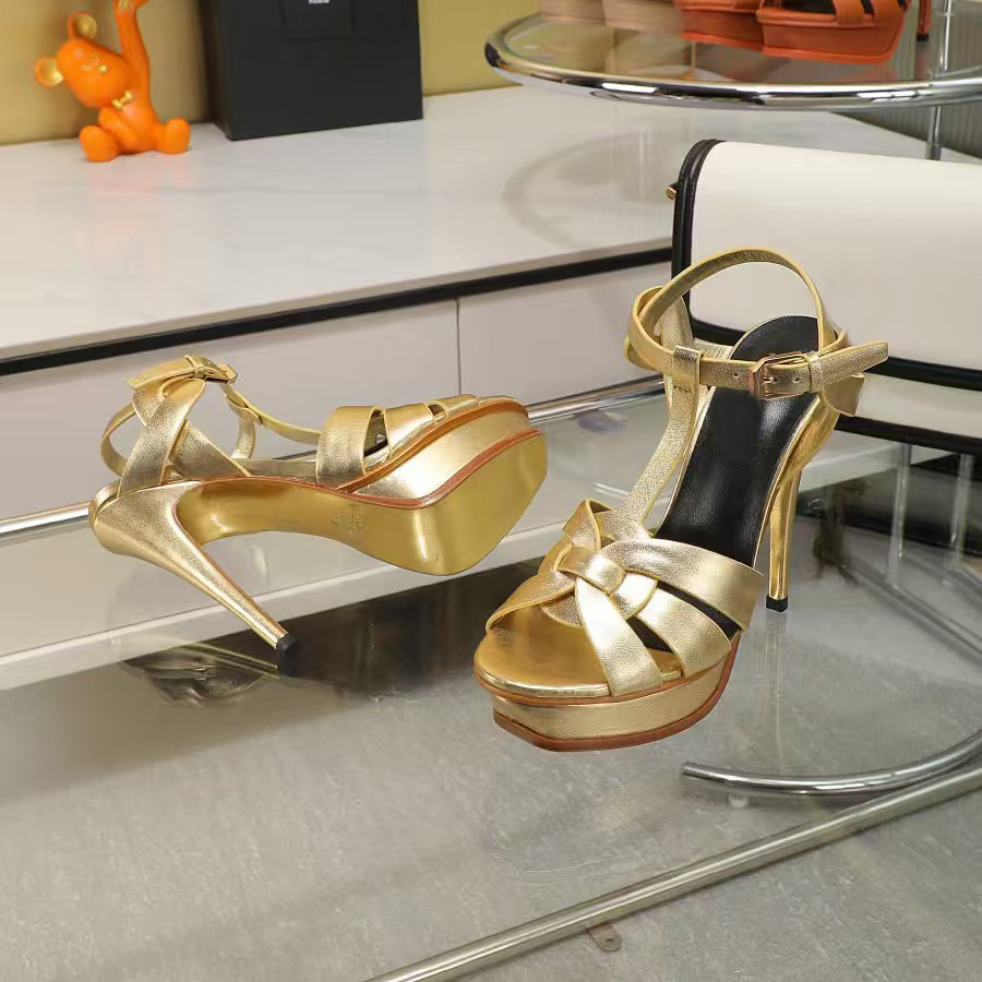 Top Quality platform stiletto heels Sandals Woven Genuine Leather Sandal Women Cone Buckle T-shaped Belt with Exposed Toes 13cm Luxury Designer Shoes With box 35-42