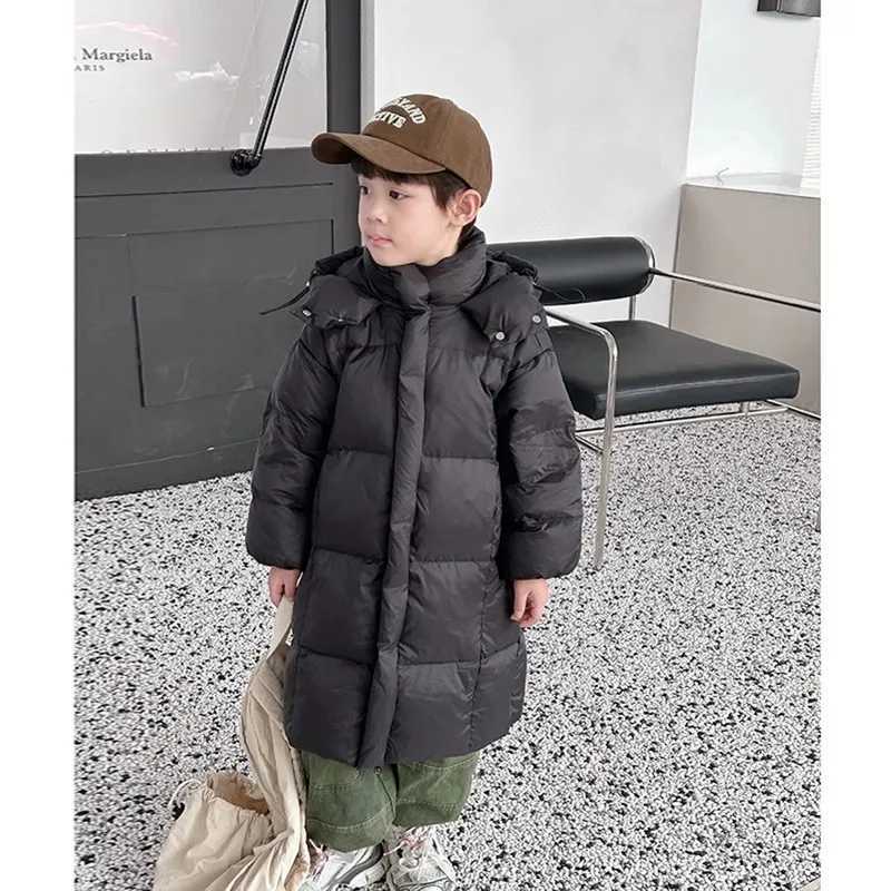 Winter Boys Girls Down Jacket Long Style Purple/Black Parka Coat Hooded Zipper Outerwear Birthday Gift Kids Cotton Clothes 5-14Y Y240803