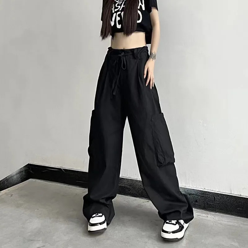Big Pockets Cargo Women Streetwear Joggers Female High Waist Wide Leg Pants Casual Girl Retro Vintage Drawstring Trousers Z260312