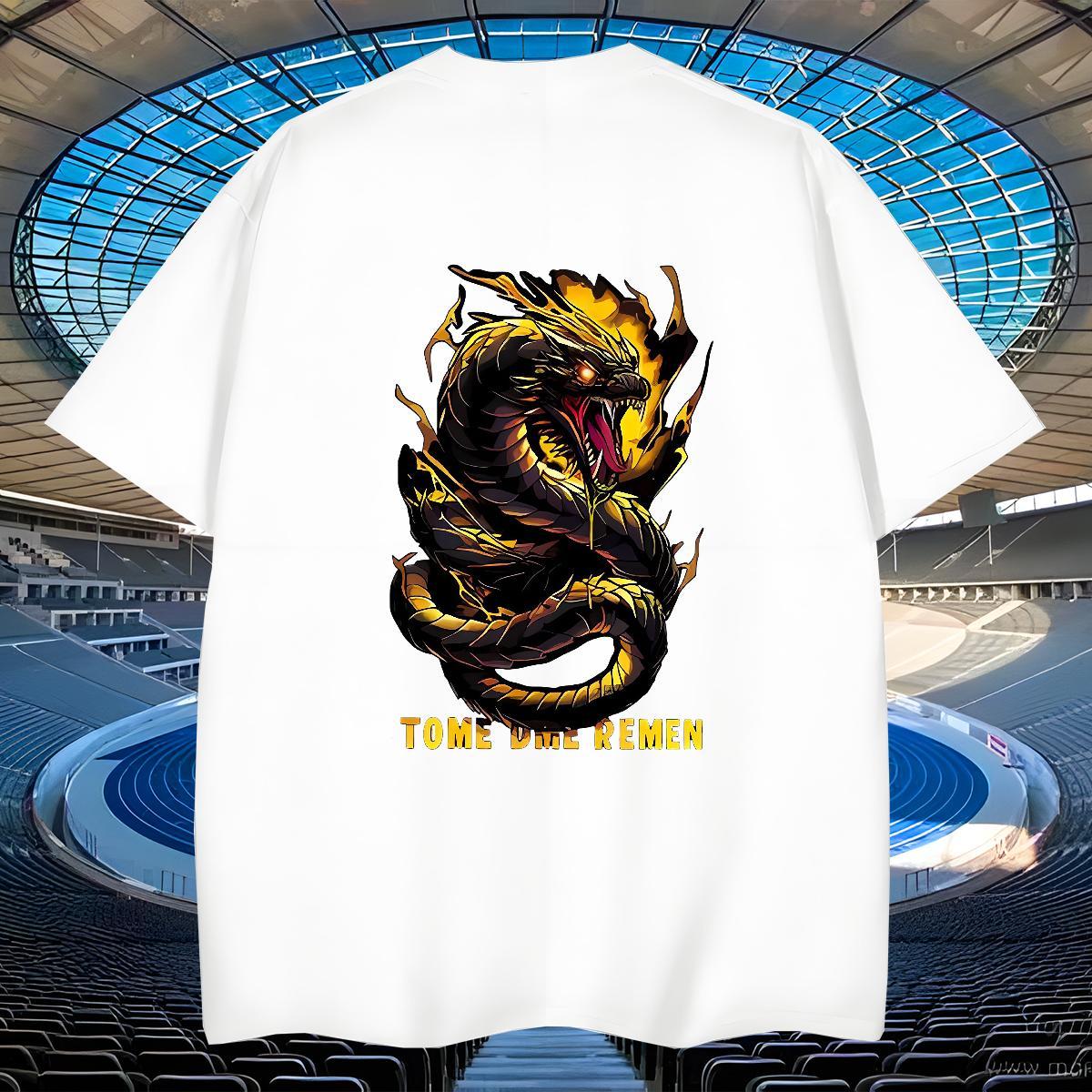 2024 DIY Men T Shirts Black Gold Dragon Tshirts 100% Cotton 230g Summer Casual Loose Fit Black White Crew Neck Breathable Men Tees