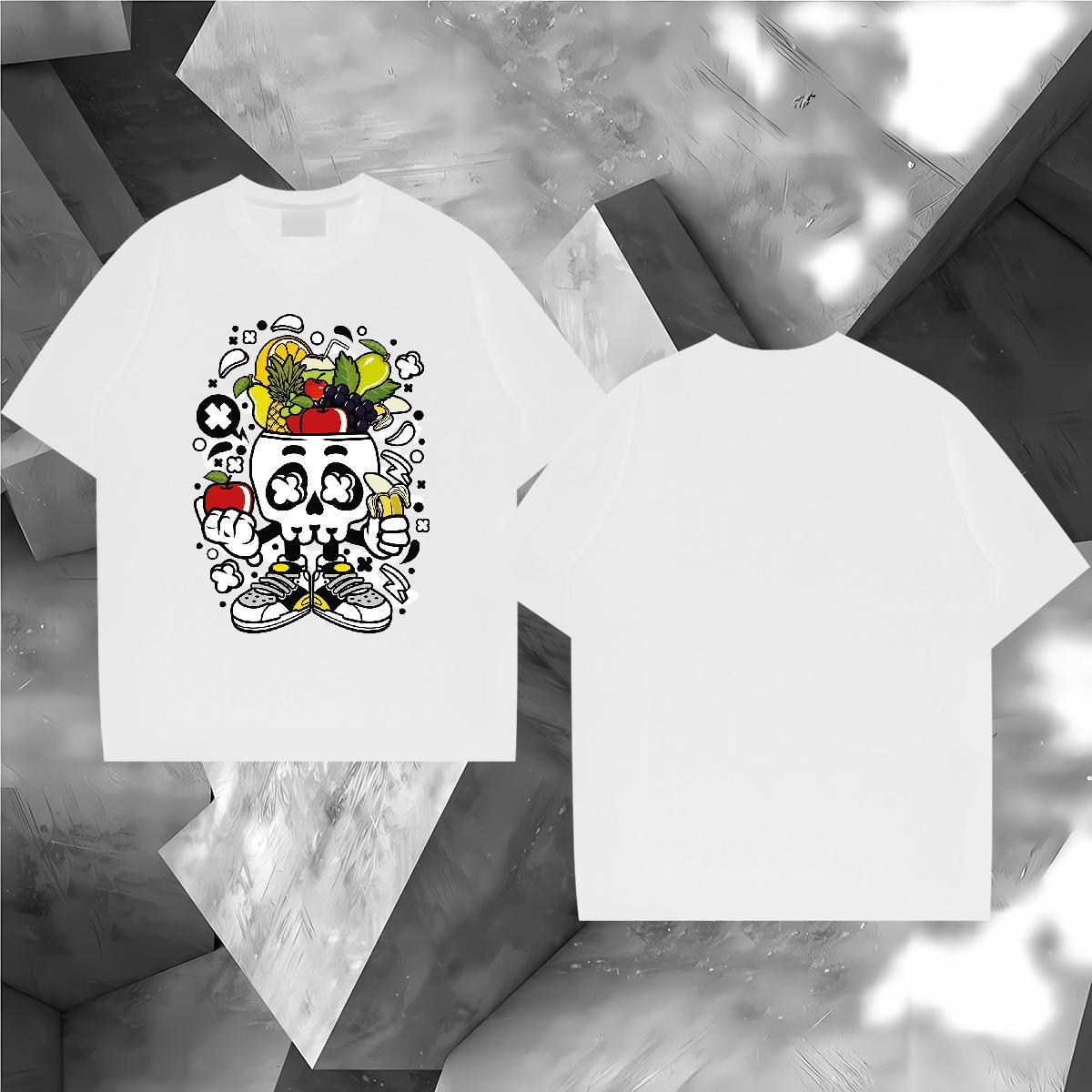 Custom Man T Shirts skull Tee Shirt 230g 100% Cotton Street Casual TOP Quality Floral Print Breathable Short Sleeve Men Tshirts