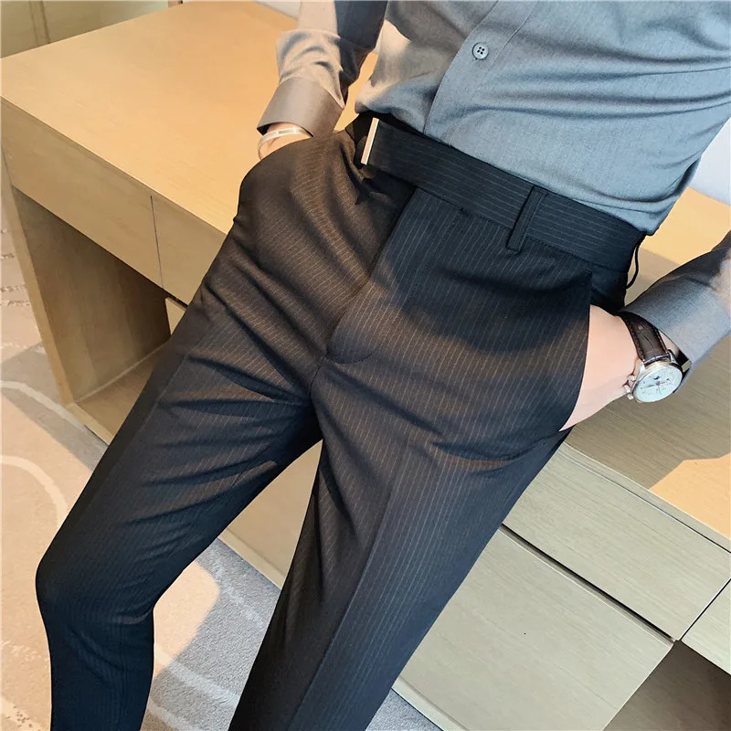 Casual Dress Pants Men British Style Slim Straight Leg Trousers Fashion Solid Business Formal Office Suit Clothing 240806
