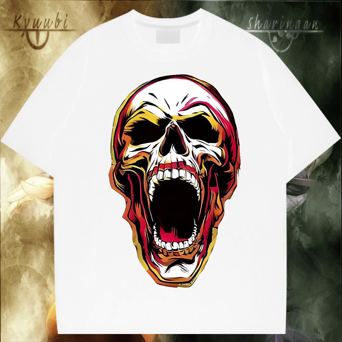 Custom T-Shirts for Men skull Wear 230g Pure Cotton High Street Hip Hop Cool Design Black White Short Sleeve O-Neck Mens Tshirts