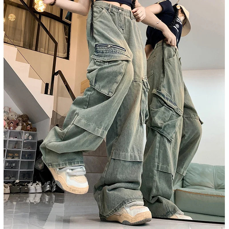 Woman Harajuku Y2k 90s Aesthetic Wide Leg Jeans Female 2000s Vintage Clothes Cargo Pants Lady Gothic Baggy Blue Denim Trousers 240807