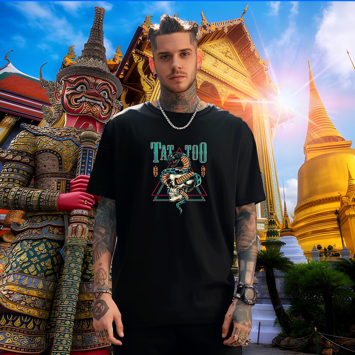 2024 T-Shirts skull Polos 230g Cotton Beach Popular Oversized 4XL Breathable Crew Neck Men Tops Tees