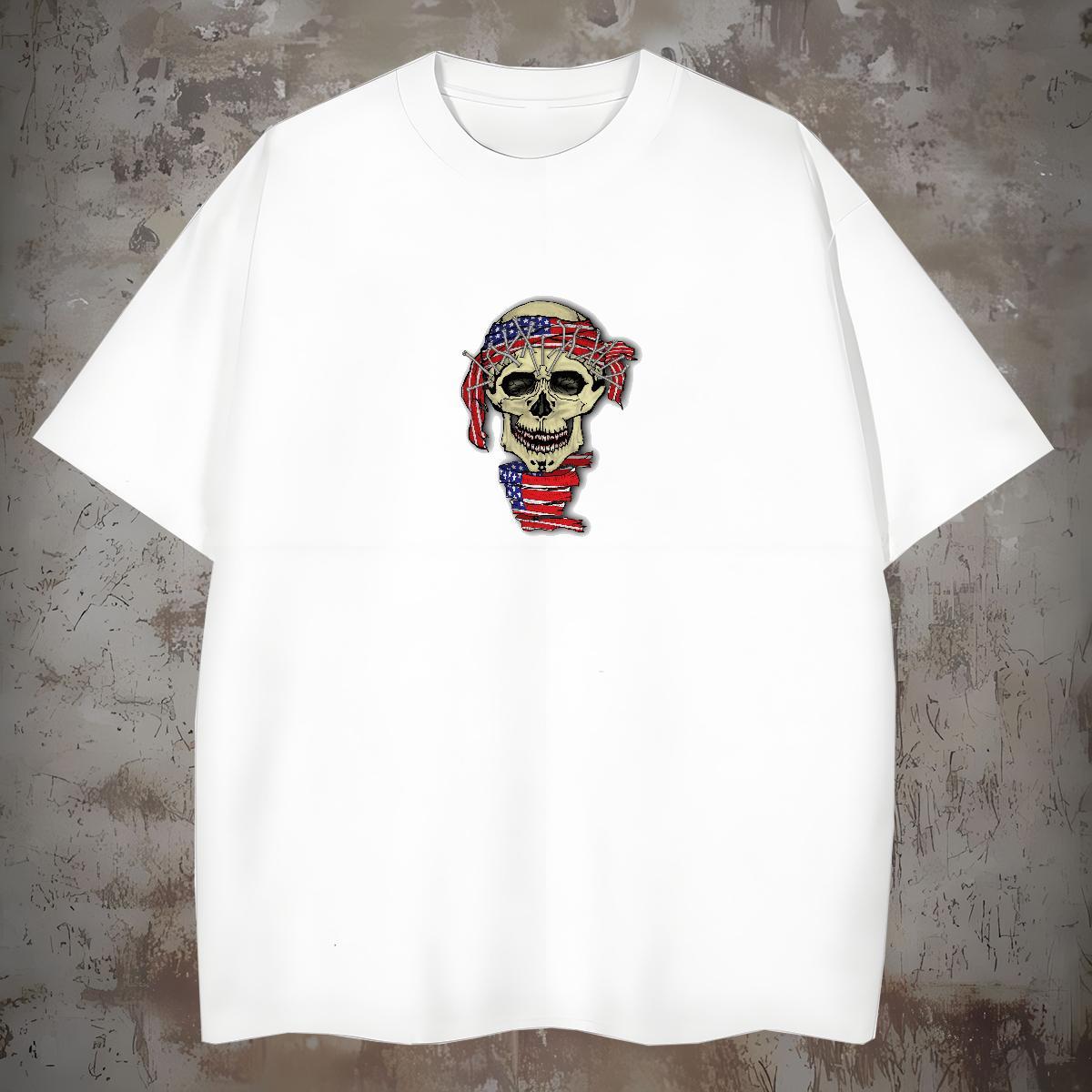 2024 Summer T-Shirts for Men skull Tops Shirt 230g Cotton Home Outdoor High Quality Custom Anime Crew Neck Breathable Mens Tshirts