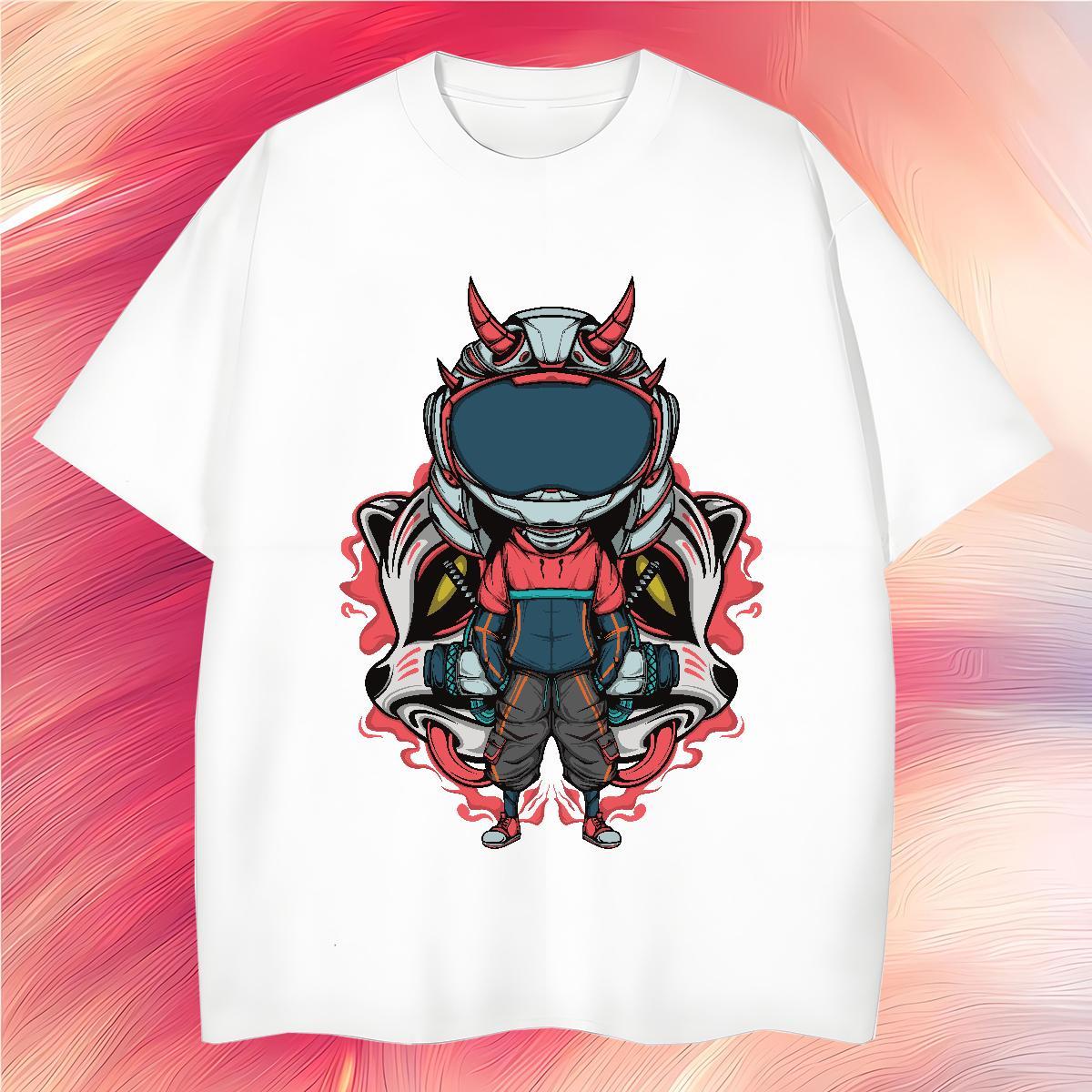 New Designer Man T Shirts robot Polos 100% Cotton 230g Sports Casual Cool Anime Print Short Sleeve O-Neck Men Tees