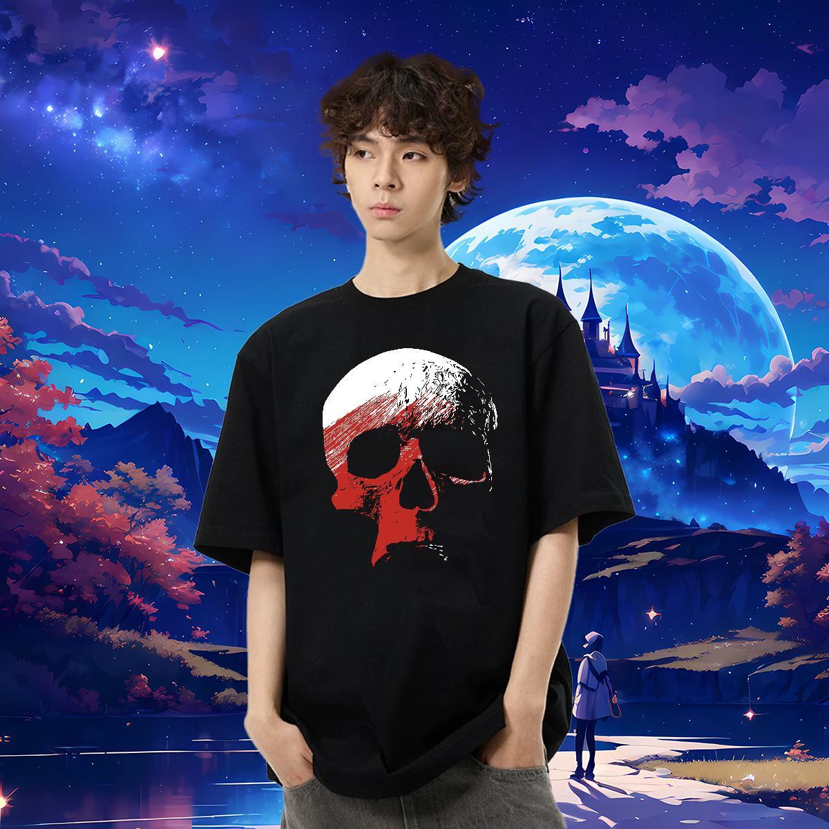 Factory Direct T Shirts Men skull Top Tees 230g Cotton Casual Beach Loose Custom Anime O-Neck Short Sleeve Men Tshirts