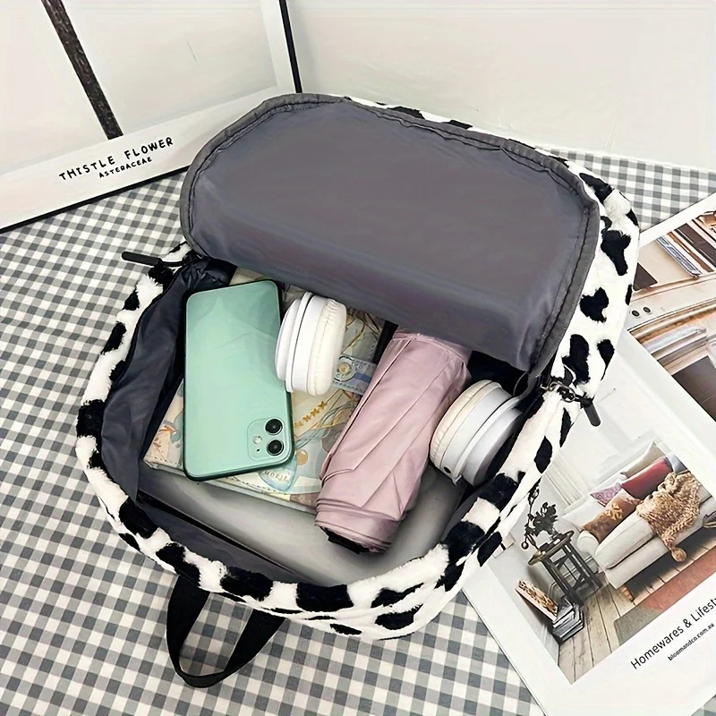 Cow Plush Korean style backpack womens retro Japanese original niche high school bag female college student class 240807