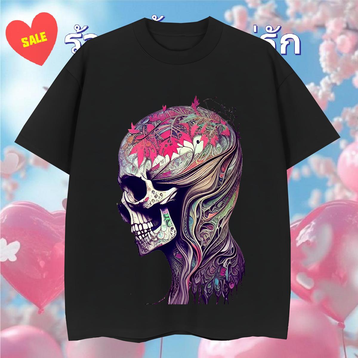 Fashion Designer T shirt skull Tee Shirt 230g 100% Cotton Casual Comfortable Cartoon Print Breathable Crew Neck Men Tees