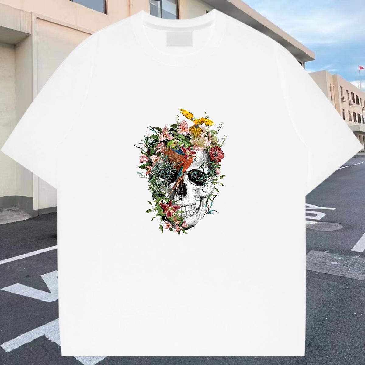 Casual New T Shirts Men skull Polos 230g 100% Cotton Sport Unisex Anime Print O-Neck Short Sleeve Men Clothes T-Shirt