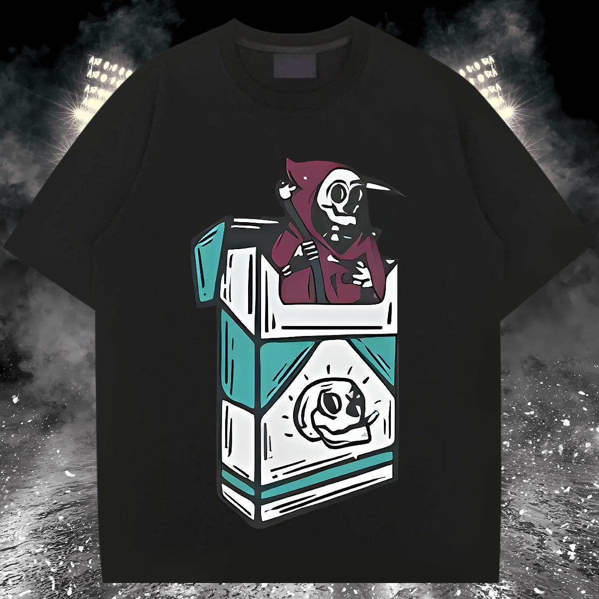 2024 T shirt skull Tops Shirt 230g 100% Cotton High Street Hip Hop Loose Black White Breathable Crew Neck Tshirts