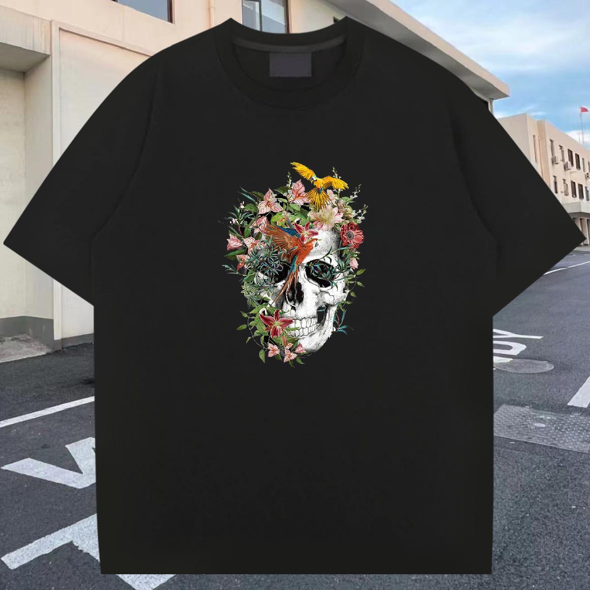 Casual New T Shirts Men skull Polos 230g 100% Cotton Sport Unisex Anime Print O-Neck Short Sleeve Men Clothes T-Shirt