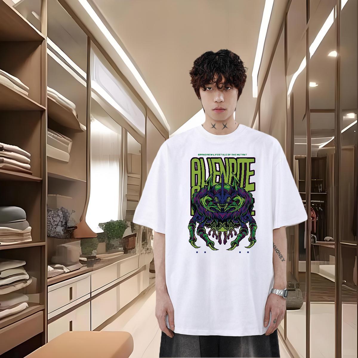 DIY Customized Man T Shirts ET Top Tees 230g Cotton Casual Beach Cool Design Customized Print Crew Neck Breathable Tshirt for Man Woman