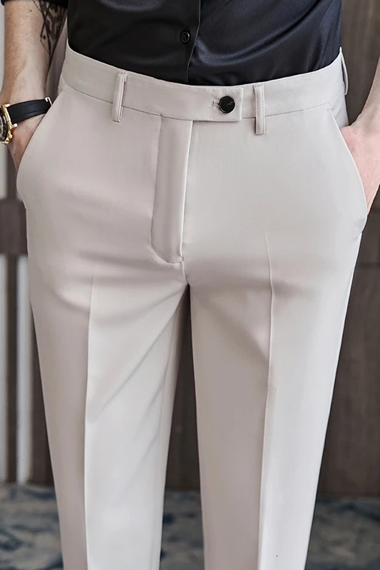 Mens SpringSummer Business Formal Pants Solid Color Casual Korean Set Wedding Social Plus Size 36 240816