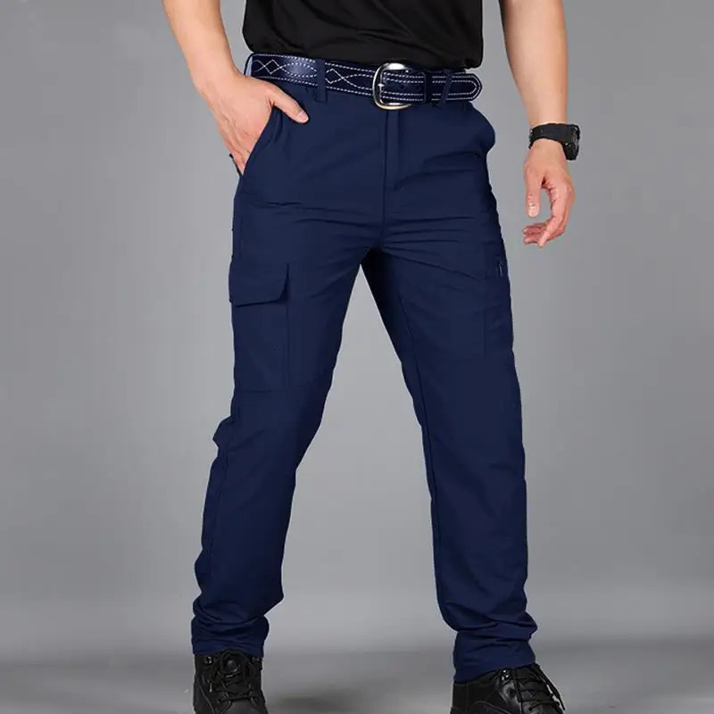 Spring Autumn Mens Clothing Solid Color High Waisted Pockets Button Zipper Casual Trousers Straight Cargo Preppy Style Pants 240806