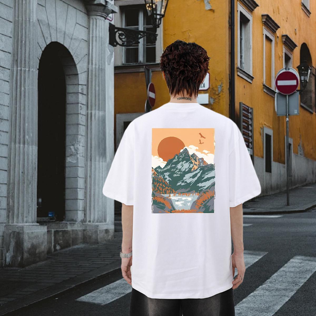 2024 DIY Man T Shirts mountains Tops Tees 230g 100% Cotton Casual Daily Wear High Quality Customized Print Pure Cotton Couples T Shirts