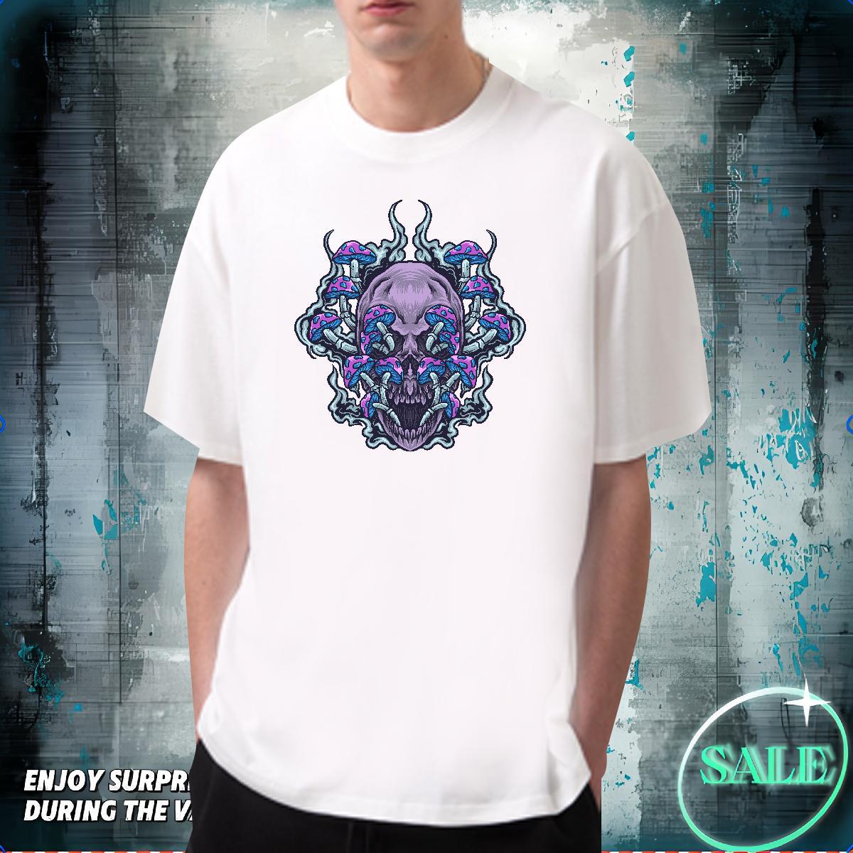 Fashion Design Mens T Shirts skull Top Tees 230g Pure Cotton Beach Free Shipping Anime Print O Neck Short Sleeves Couples T Shirts