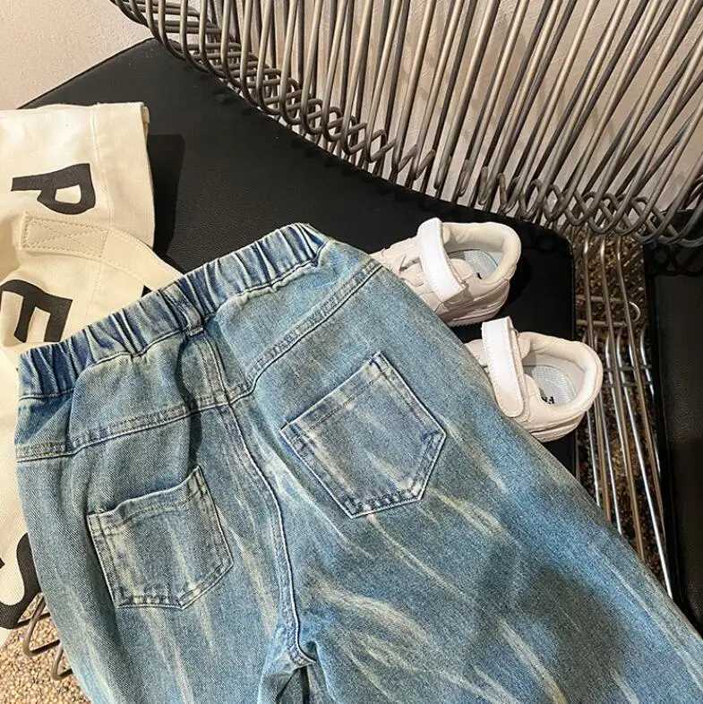 Jeans Autumn Children fashion Tie-dyed denim wide-leg pants Boys and girls loose jeans 2-8Y