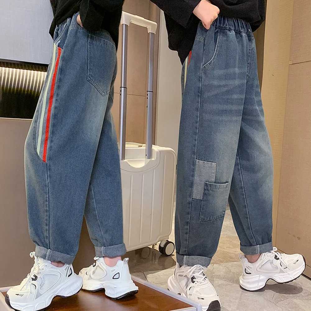 Jeans Fashion Girls Jeans for Spring Autumn Casual Loose Harem Pants 5-14 Years Children Korean Teenage Elastic Waist Denim Trousers
