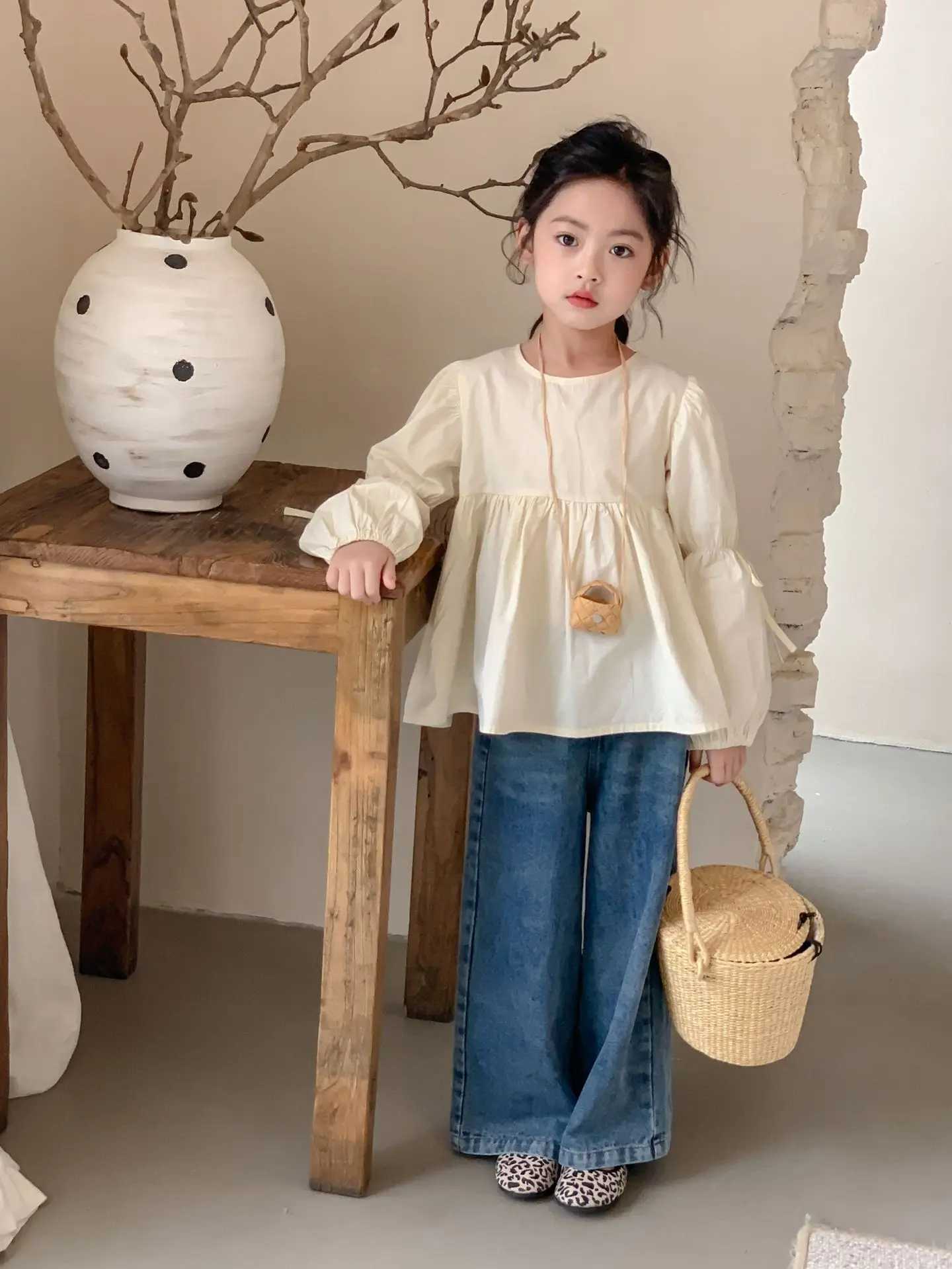 Jeans Spring Autumn fashion wide leg denim pants Girls washed jeans loose jeans