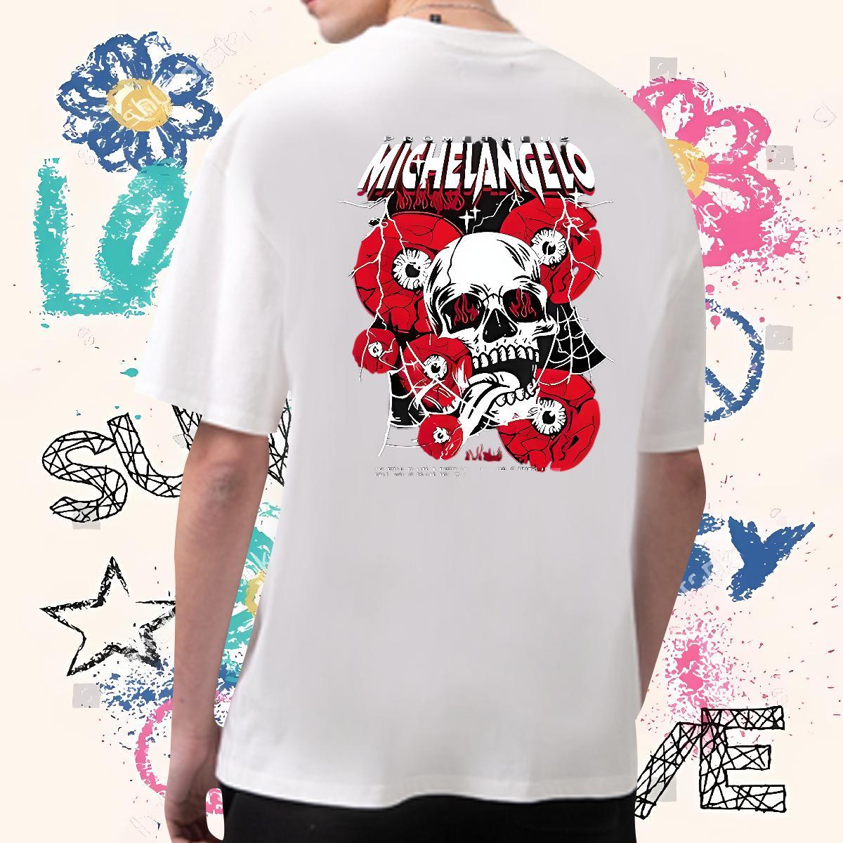 2024 Summer Men T Shirts skull Tshirts 230g Pure Cotton Anime Printing Street Comfortable Cartoon Printing L-4XL Short Sleeve Soft Tshirt for Man Woma