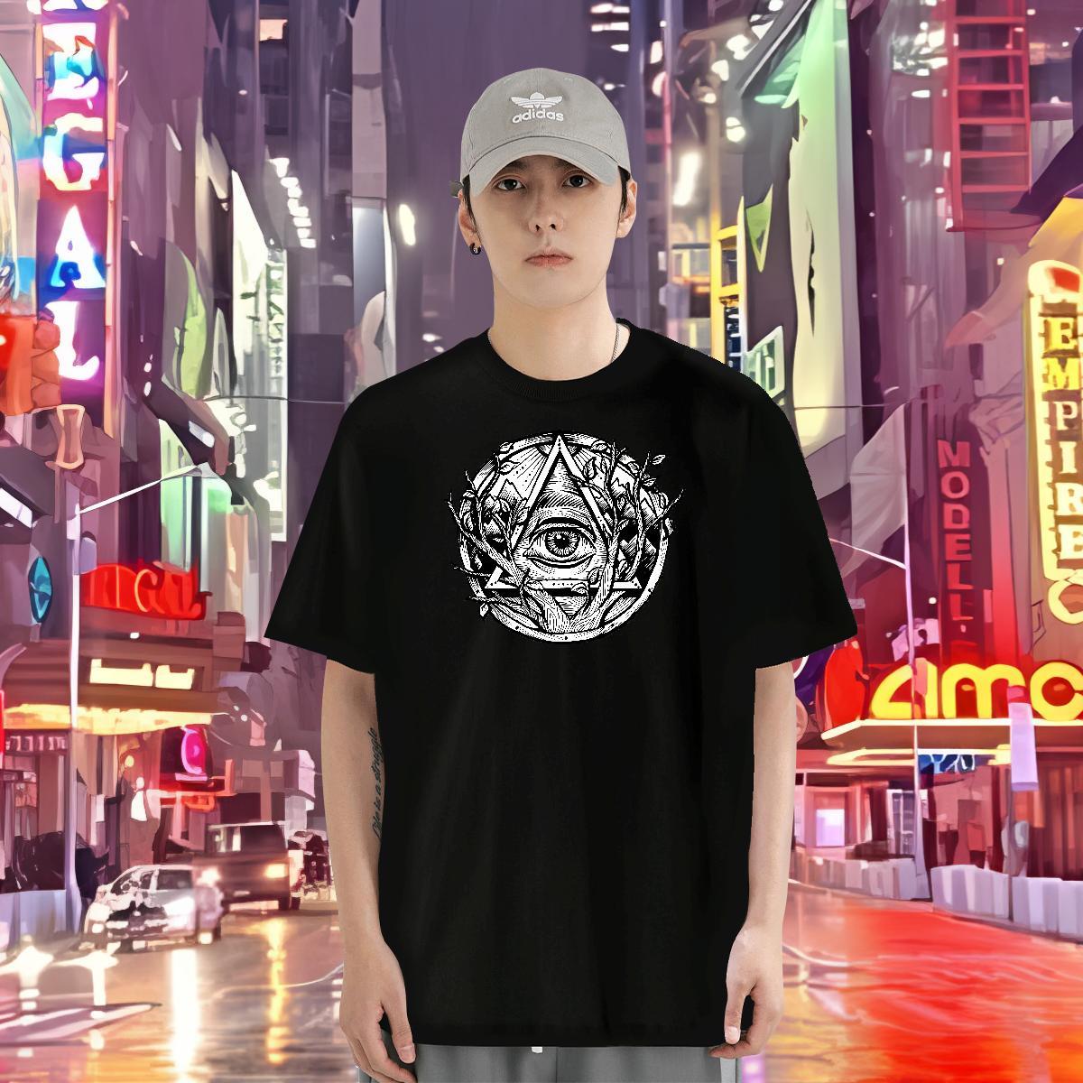 DIY T Shirts Men eye of the devil Polos 230g Pure Cotton Casual Brand Custom Cartoon Crew Neck Mens Tshirts
