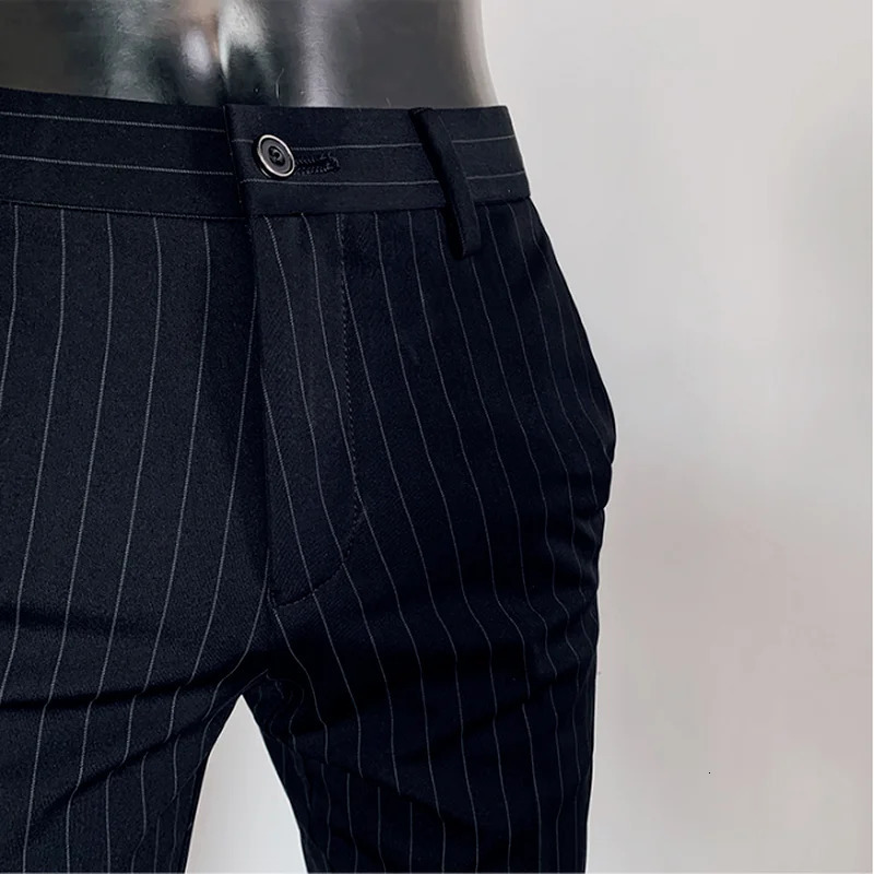 Mens Striped Suit Pants Ankle Trousers Formal High Quality Business Fashion Casual Clothing Black Dress 240806