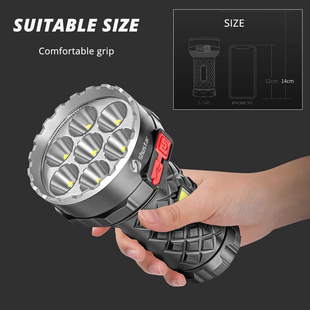 Super Bright Flashlight Ultra Powerful Led Torch Light Rechargeable COB Side Light 4 Modes Outdoor Adventure 3 In 1 Flashlight Y240731