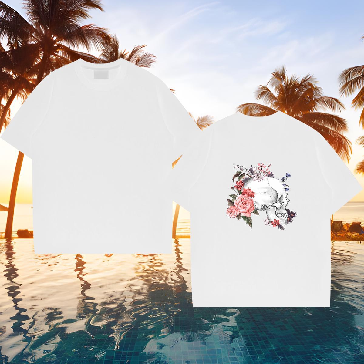 Fashion New T Shirt For Man flower Clothings 230g Pure Cotton Street Casual Cool Skull Breathable Men Tshirts