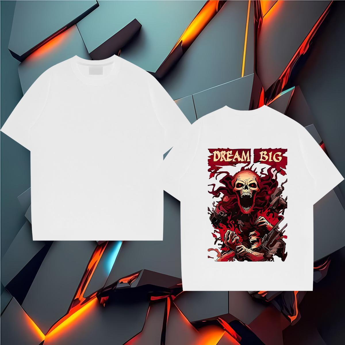 Fashion New T-Shirts for Men skull Tees 230g Pure Cotton Daily Outfit Loose Custom Cartoon Short Sleeve Soft Men Tops Tees