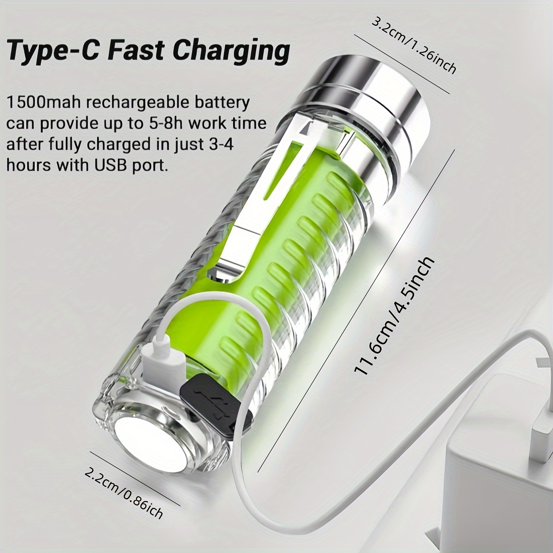 High Energy Telescopic White LED Flashlight - Compact & Efficient Night Time Emergency Lighting Tool with TYPE C Charging