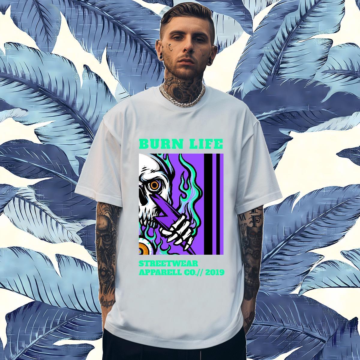 DIY Customized T-Shirts skull Polos 230g Cotton Casual Daily Wear Cool Plus Size Cartoon Short Sleeve O-Neck Men Tees