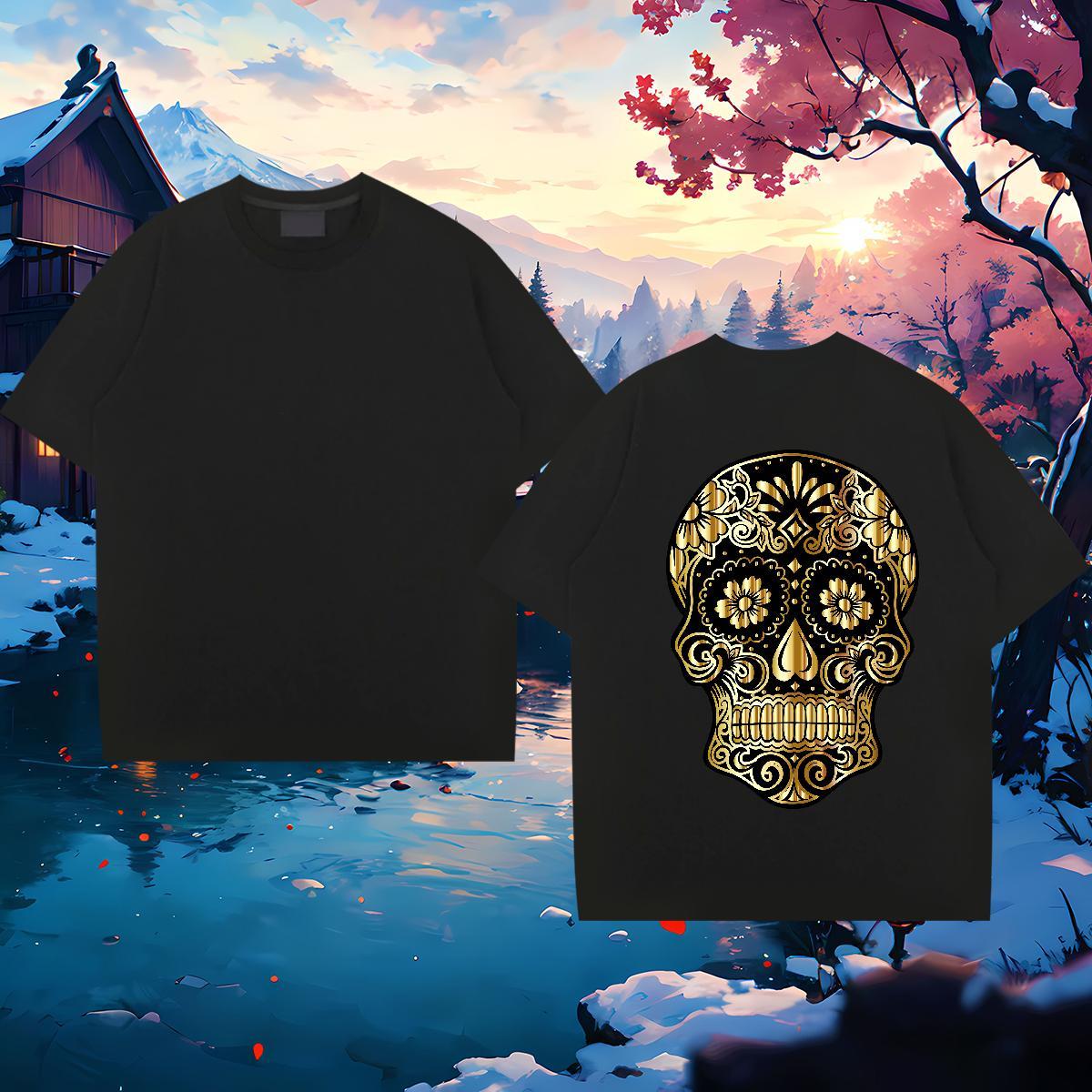 Classic Casual T-Shirts for Men skull Top Tees 230g 100% Cotton Sport Free Shipping Oversized 4XL Crew Neck Breathable Tshirt for Man Woman