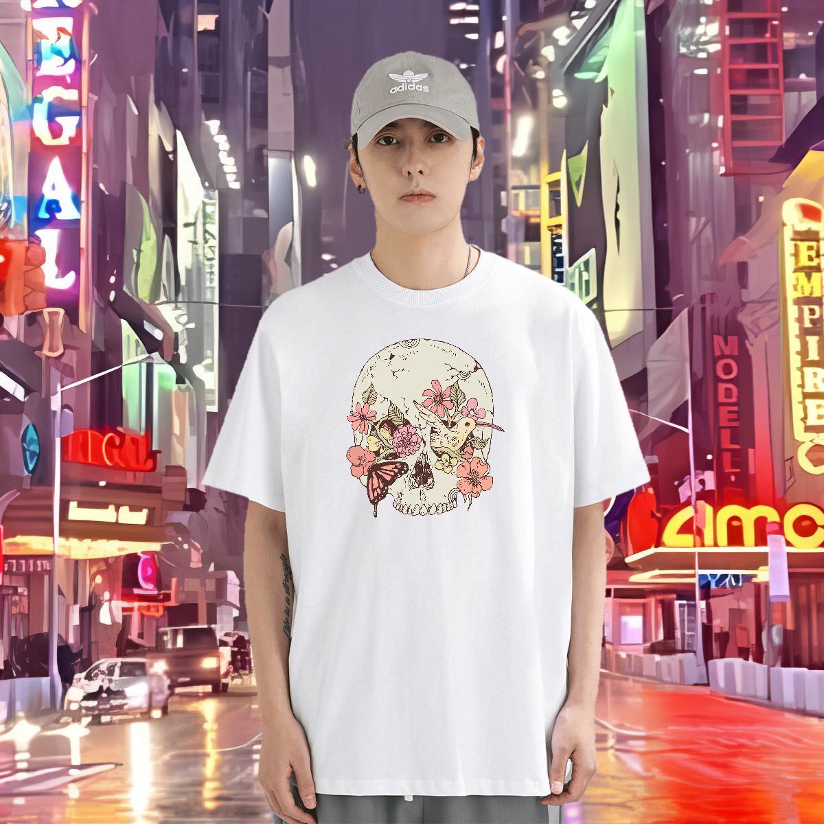 2024 New T-Shirts skull Polos 230g Cotton Sports Casual Wholesale Custom Big Size Breathable Soft Mens Tshirts