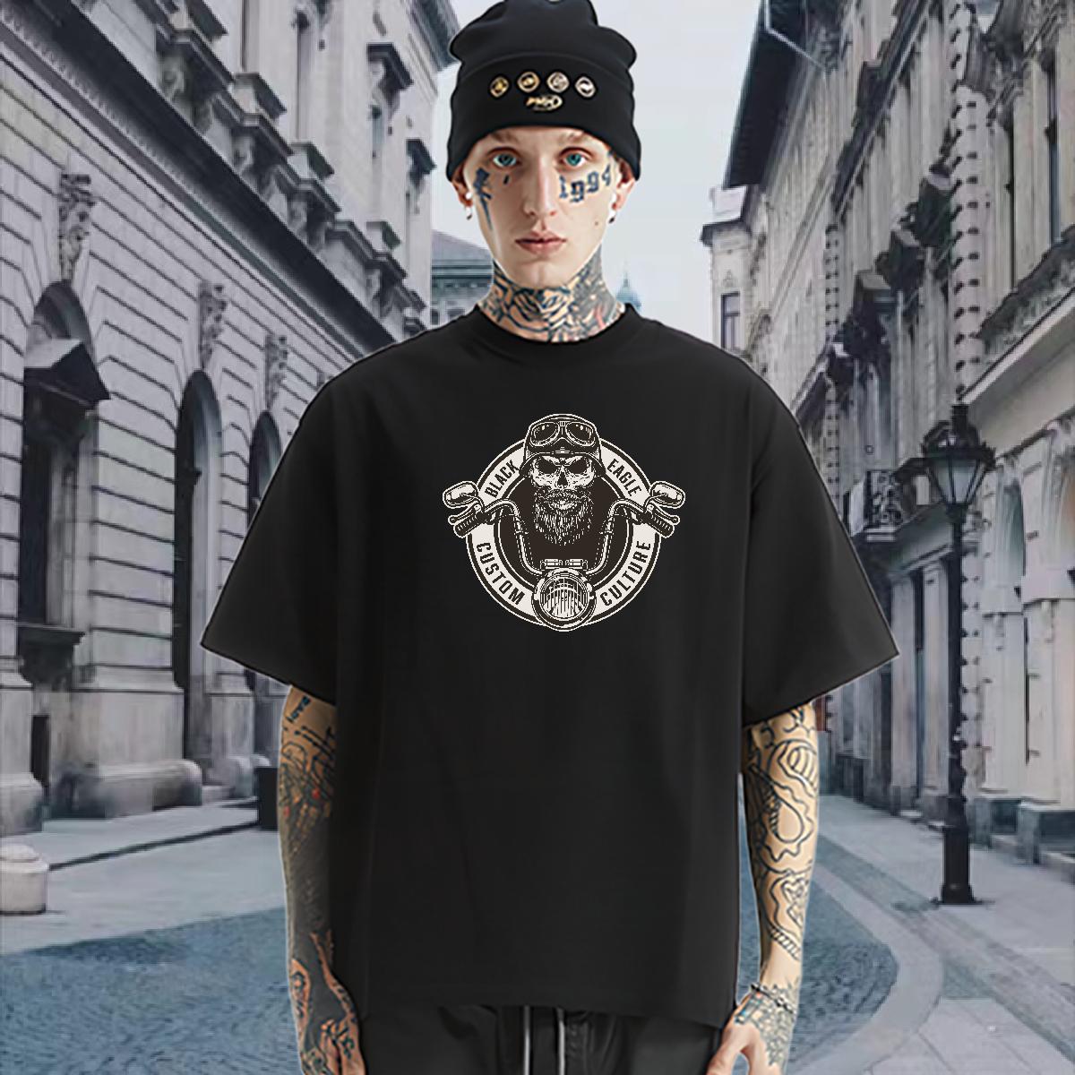 Fashion T Shirt For Man skull Tops Tees 230g 100% Cotton Street wear Hip Hop Brand Black White Short Sleeve O-Neck Men Tees