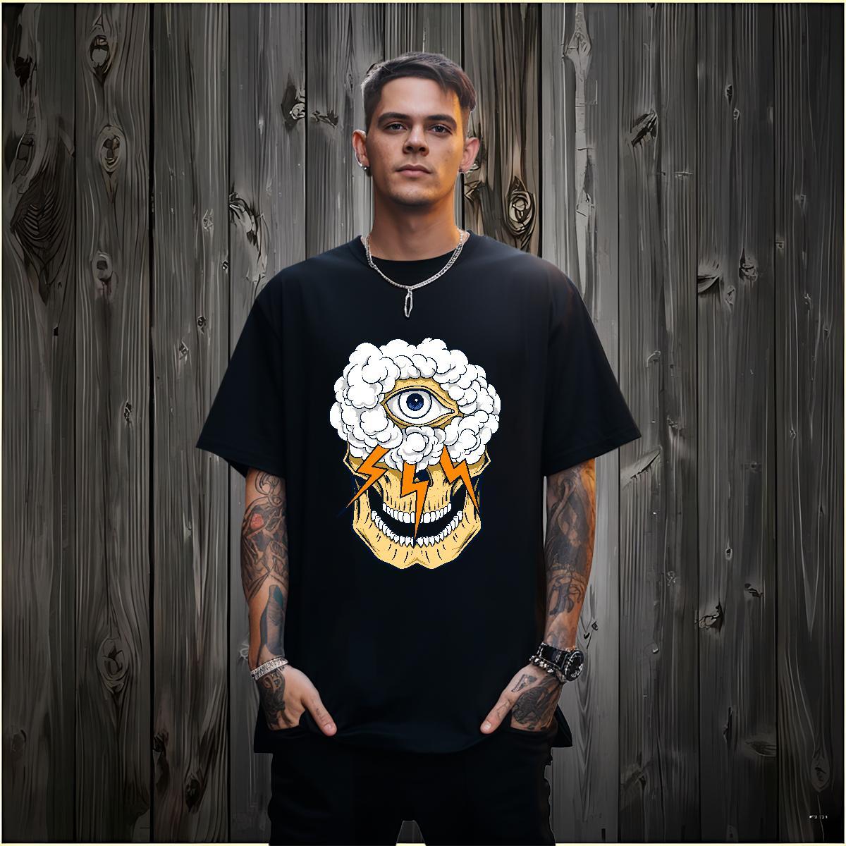 Customized T Shirt For Man skull Wear 230g Cotton Hip Hop TOP Quality Custom Cartoon Pure Cotton Mens Tshirts