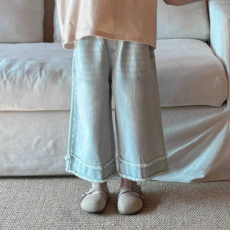 Jeans Girls Spring Autumn fashion Light jeans with r hem wide leg denim pants loose jeans