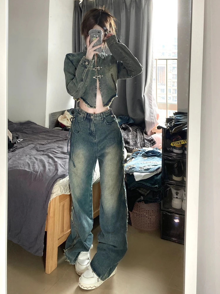 Woman Loose Jeans Casual Denim Low Waist Pants Solid Color Pockets Patchwork Casual Classical Streetwear Romantic All-match 240807