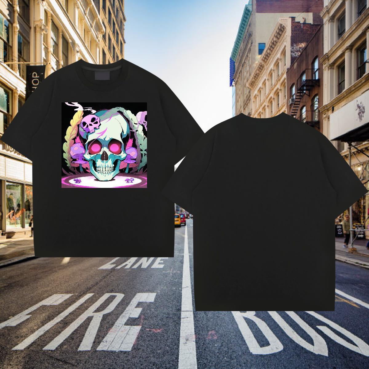Wholesale T Shirt For Man skull Tees Shirts 100% Cotton 230g Casual TOP Quality Plus Size Cartoon Round Neck Short Sleeve Men Tees