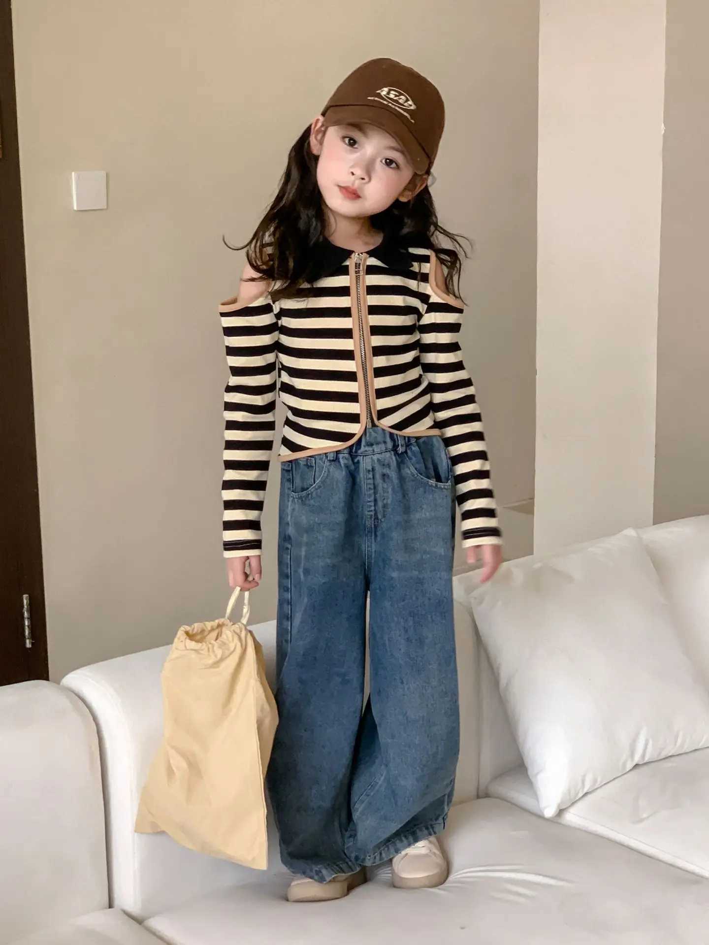 Jeans Spring Autumn fashion wide leg denim pants Girls washed jeans loose jeans