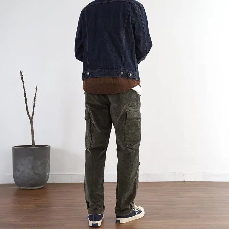 AutumnWinter Fashion American Vintage Corduroy Straight Barrel Multi Pocket Loose Versatile Handsome Mens Casual Pants 240806