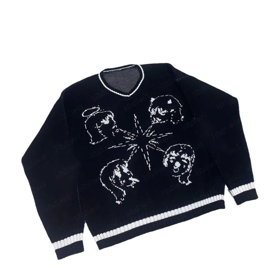 Autumn and Winter Knitwear Sweaters Harajuku Fashion Clothing Knit top Pullover Loose O-neck Gothic Harajuku Street Knit Sweater 240807