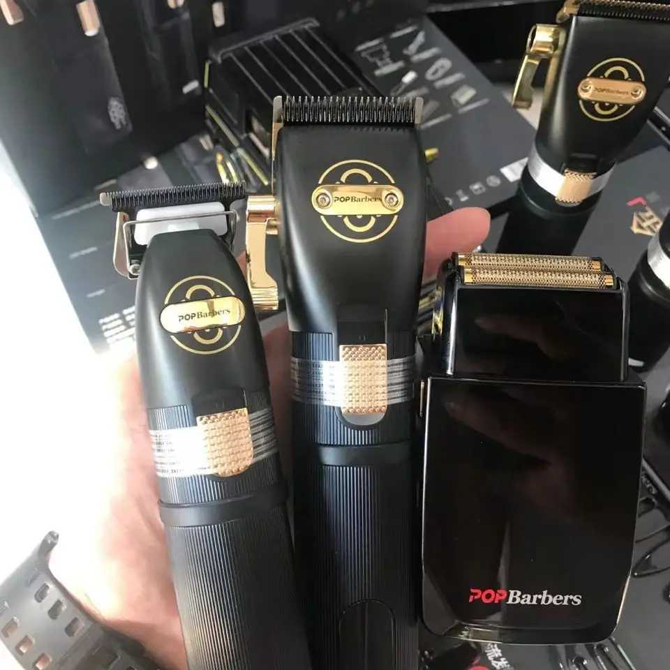 Professional POP Barber Shop Electric Hair Clipper Set Decoration Clipper Black and Gold Three Piece Limited Edition Carving Bald Head W240806