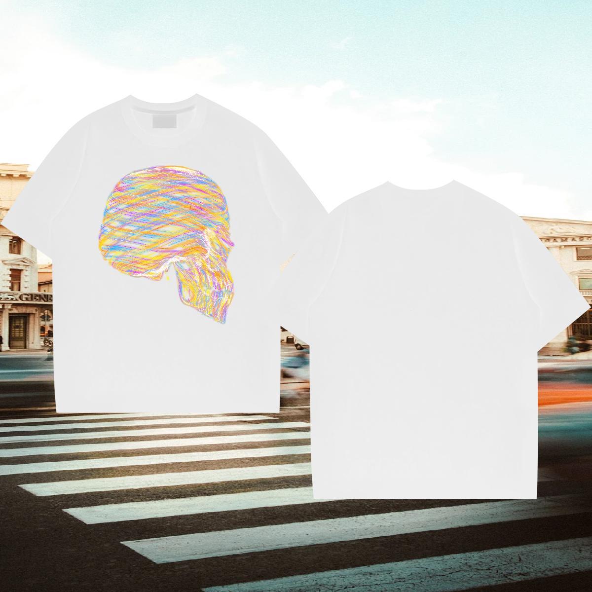 2024 DIY T Shirts Men skull Tops Tees 230g 100% Cotton Beach Loose Anime Print Breathable Short Sleeve Tshirts