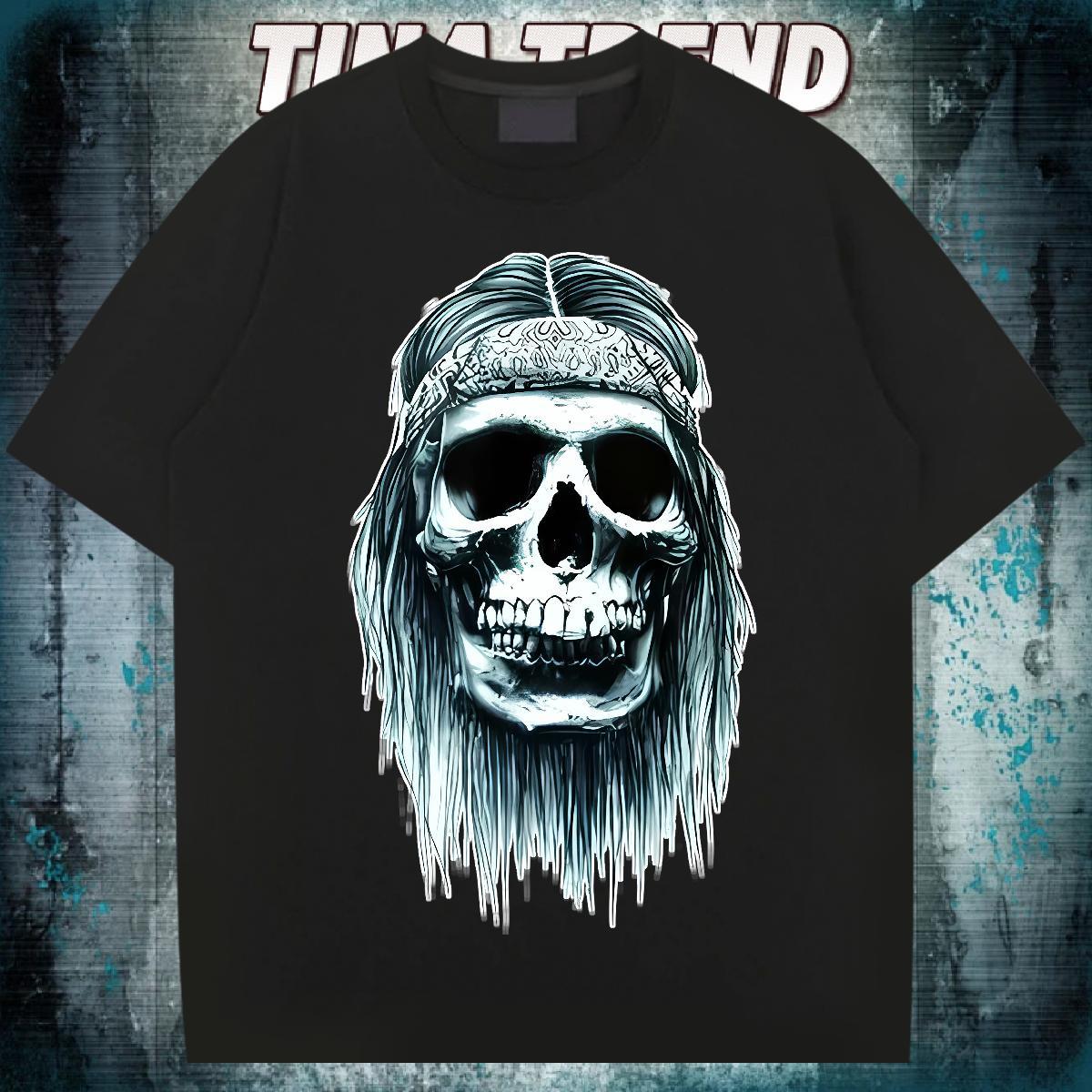 New T-Shirts for Men skull Polos 230g Pure Cotton Hip Hop Cool Design Oversized 4XL Crew Neck Breathable Couples T Shirts