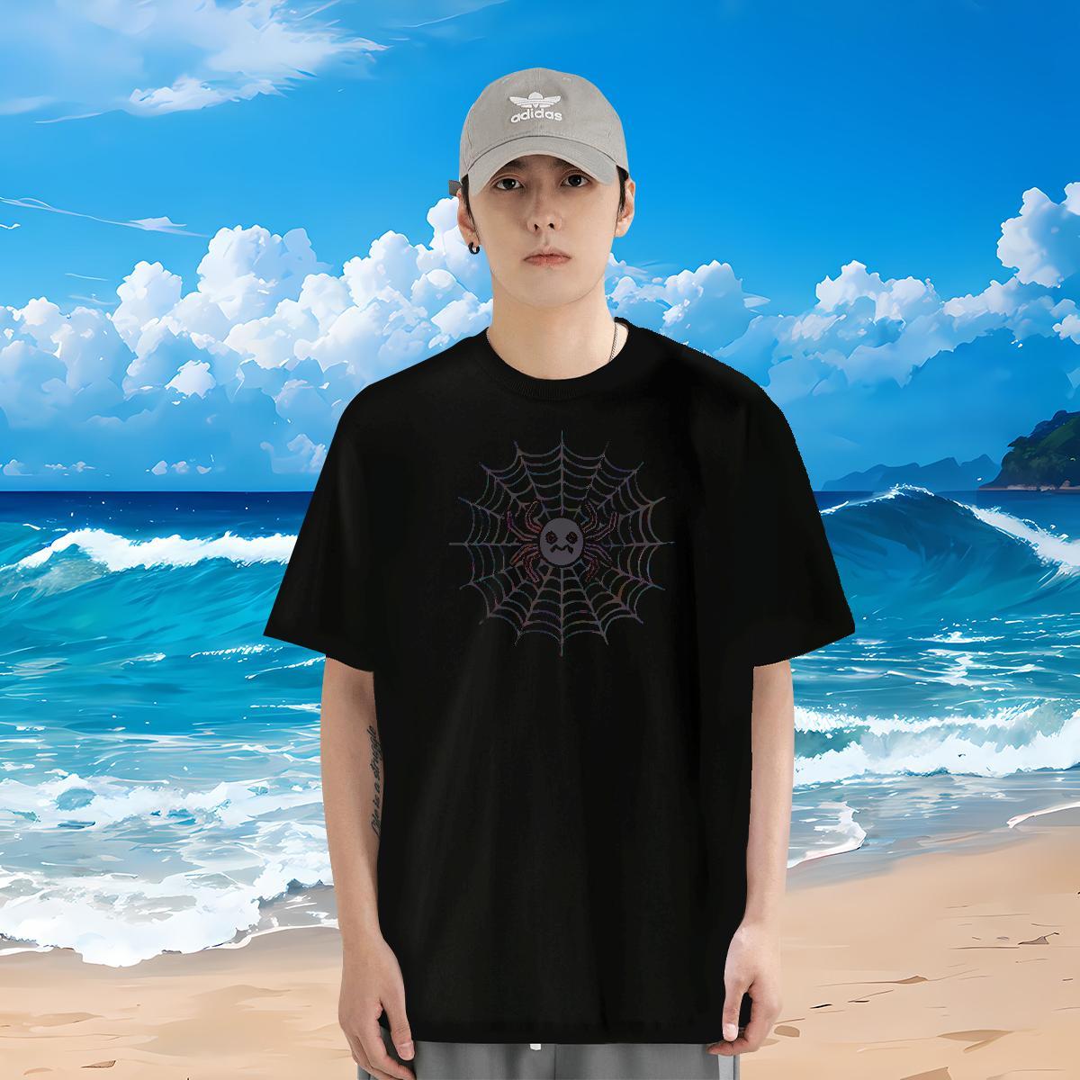 Wholesale T Shirt For Man spider web Tees Shirts 230g Cotton Anime Printing Street Cool Oversized 3XL 4XL Crew Neck Breathable Men Clothes T-Shirt